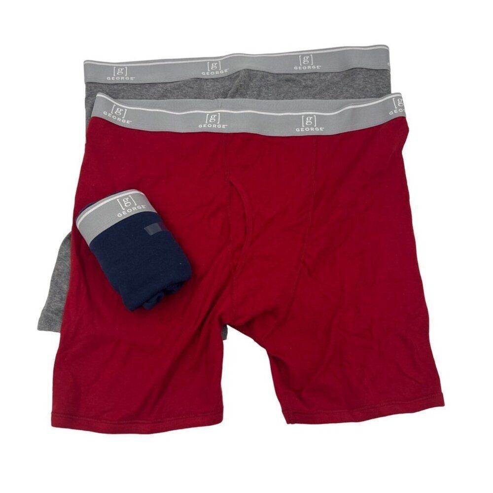 George Mens 3-Pack Boxer Briefs 3XL Cotton Blend Underwear Gray Red Blue